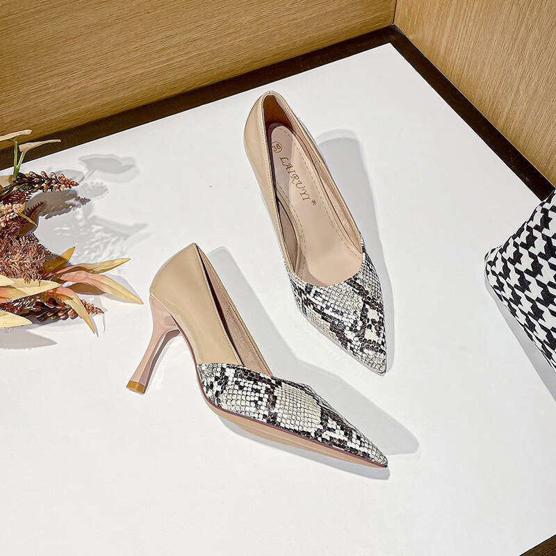 31-44 Small Size Snake Pattern Pointed Toe Black 7.5cm Heels Shallow Mouth Stiletto Fashion size 12 womens shoes