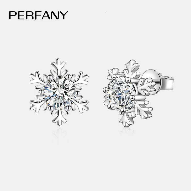 PERFANY 0.3-1CT Moissanite Stud Earrings Women S925 Pure Silver Snowflake Design Laboratory Diamond Elegant Fashion Jewelry 25H1226