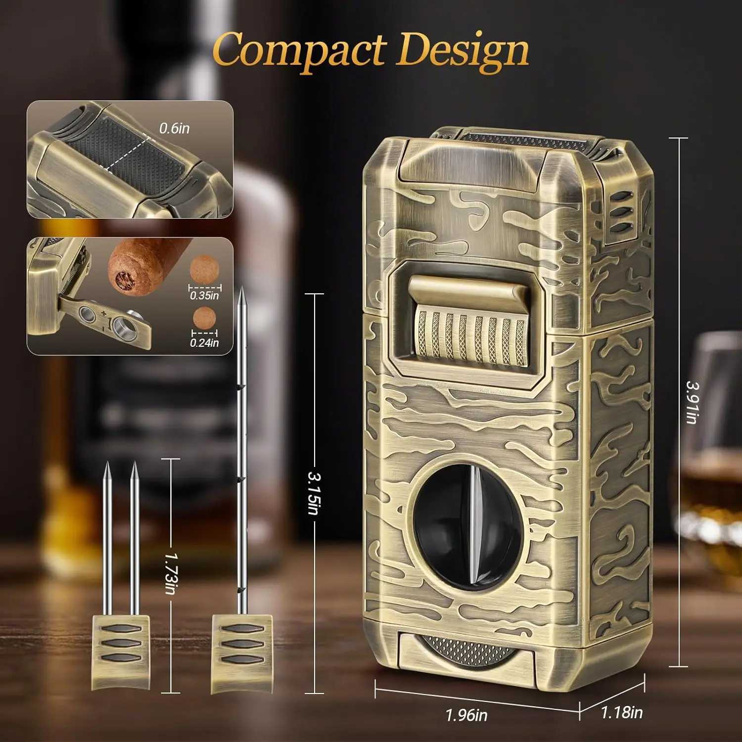 Cigar Lighter 7-in-1 Cigar Lighter Dual-Flame Windproof Built-in Dual Punch V-Cut Flat Cut Cigar Holder No Butane Y251218