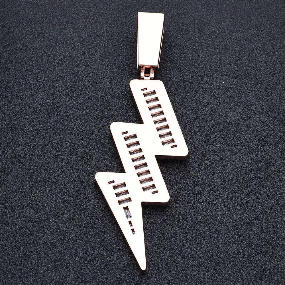 Bling Hip Hop Jewelry 48*142mm Rose Gold Plated Brass AAAAA Baguette CZ Diamond Iced Out Lightning Pendant