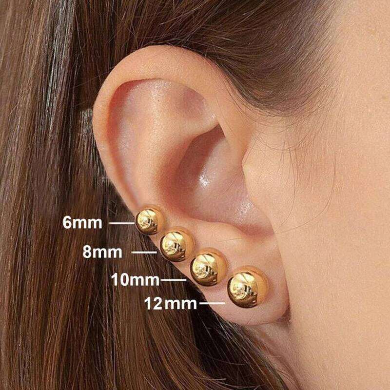 Round Stainlesss Steel Stud for Women,Simple Polished Ball Earring Hypoallergenic Jewelry 6mm-12mm 25H1226