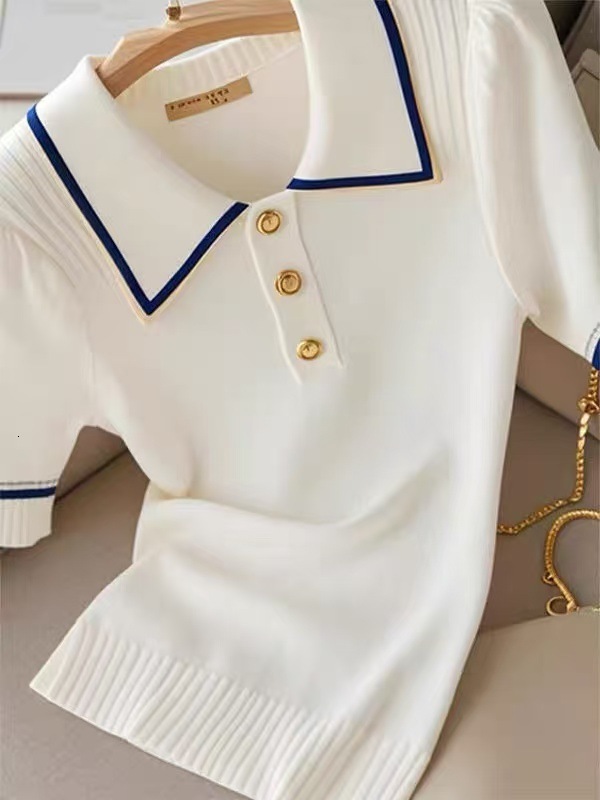 2024 Summer Stylish Sweater Women Knit T-shirt Pullovers Cat Embroidery Short Sleeve Tees Tops Fashion Chic Ladies Knitwear 240723