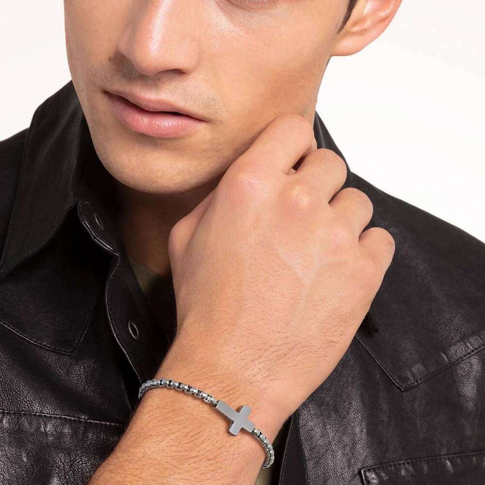 Cross Chains Link Bracelets Men Boys,Stainless Steel Ball Chain Wristband,Stylish Jewelry Gift for Dad Husband 25T1226