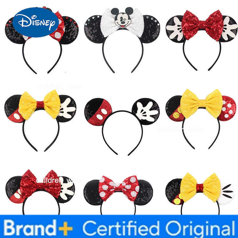 Disney Black Mouse Ears Headband For Girls 5Bow Party Hairband Festival DIY Hair Accessories Femme H251226