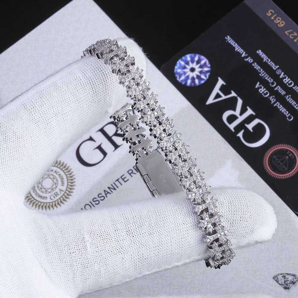 jewelry 925 Silver VVS Moissanite Bracelet 8MM Iced Out Snowflake Cross Chain Pass GRA Diamond Test In Stock