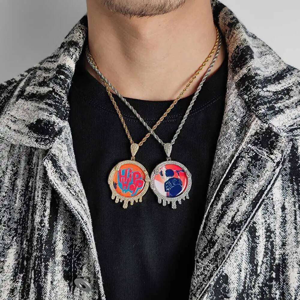 Custom Iced Out Memory Photo Necklace for Men Jewelry Personalized Drip Medallions Picture Hip Hop Pendant Chrismas Gift