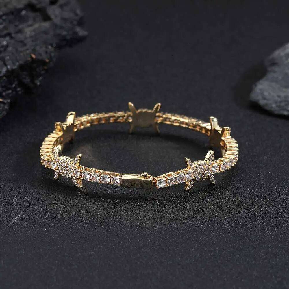 Hip Hop Jewelry Bling CZ Cubic Zirconia Iced Out Thorn Tennis Chain Bracelet For Women Free Engrave Logo