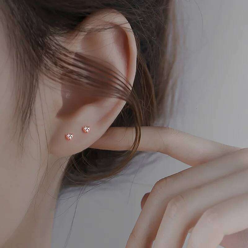 Simple Tibetan Silver Cute Love Heart CZ Zircon Mini Small Stud Earrings Birthday Piercing Women Pendiente Plata Jewelry Gift 25H1226