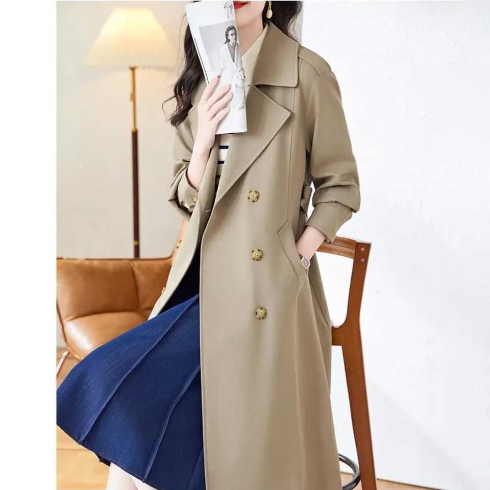 Spring Autumn 2025 New Chic Casual Windbreakers Womens Overcoat Mid-Length Loose High-End Double-Breasted Trenchcoat JacketT251226