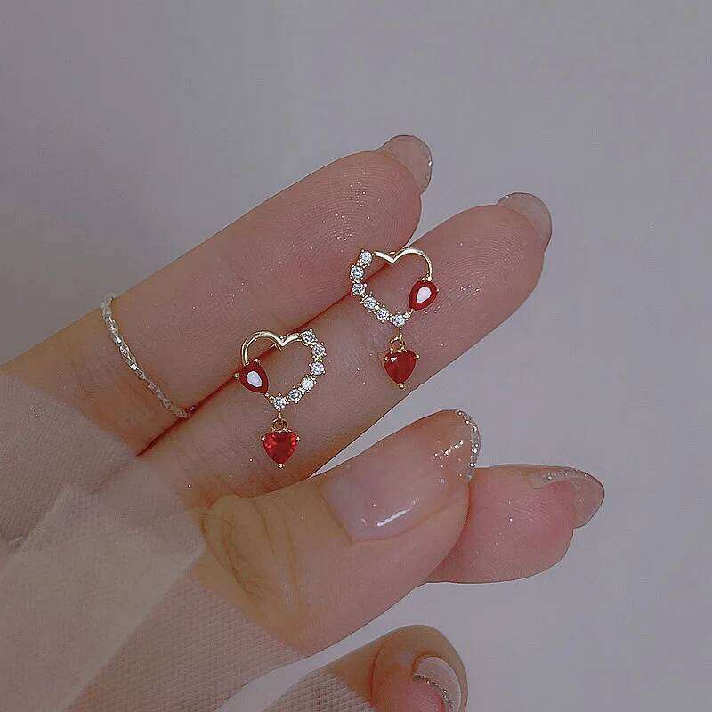 2023 New Fashion Sweet Heart Red Drop for Women Korean Crystal Long Chain Tassel Earrings Party Wedding Jewelry Brincos 25H1226