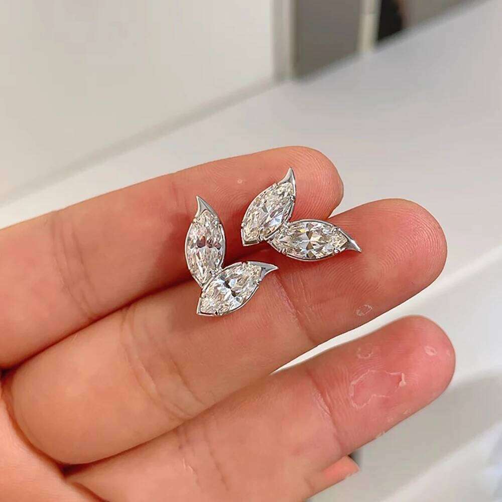 2-Leaves Moissanite Stud Earrings for Women 4Cttw Marquise Cut Lab Diamond Earring 925 Sterling Silver Ear Studs Fine Jewelry 25H1226
