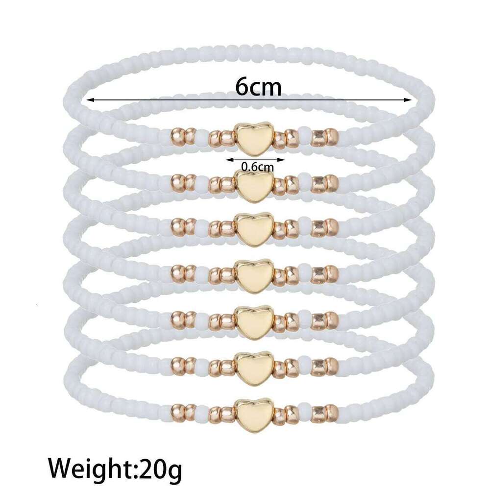 7Pcs Colorful Rice Beads Bracelet Set For Women Fashion Heart Charm Elastic Beaded Chain Bangle Female Trendy Jewelry Gift 25T1226