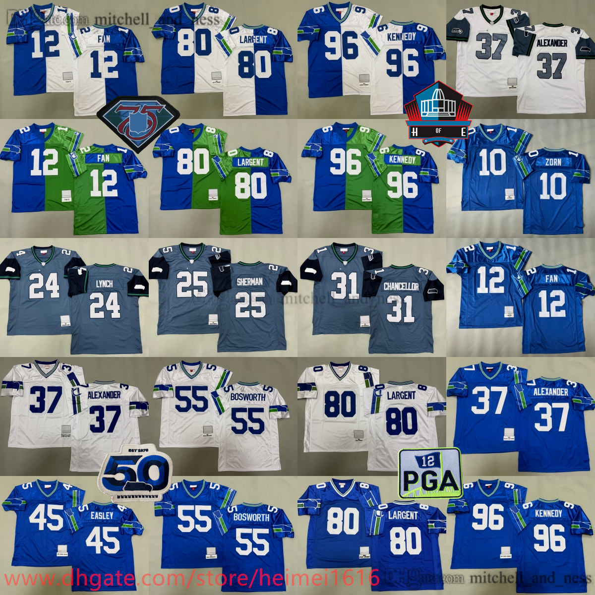 1985 M&N Throwback Football 80 Steve Largent Jersey 1993 Classic Retro 96 Cortez Kennedy 55 Brian Bosworth 37 Shaun Alexander 45 Kenny Easley 24 Marshawn Lynch Jerseys