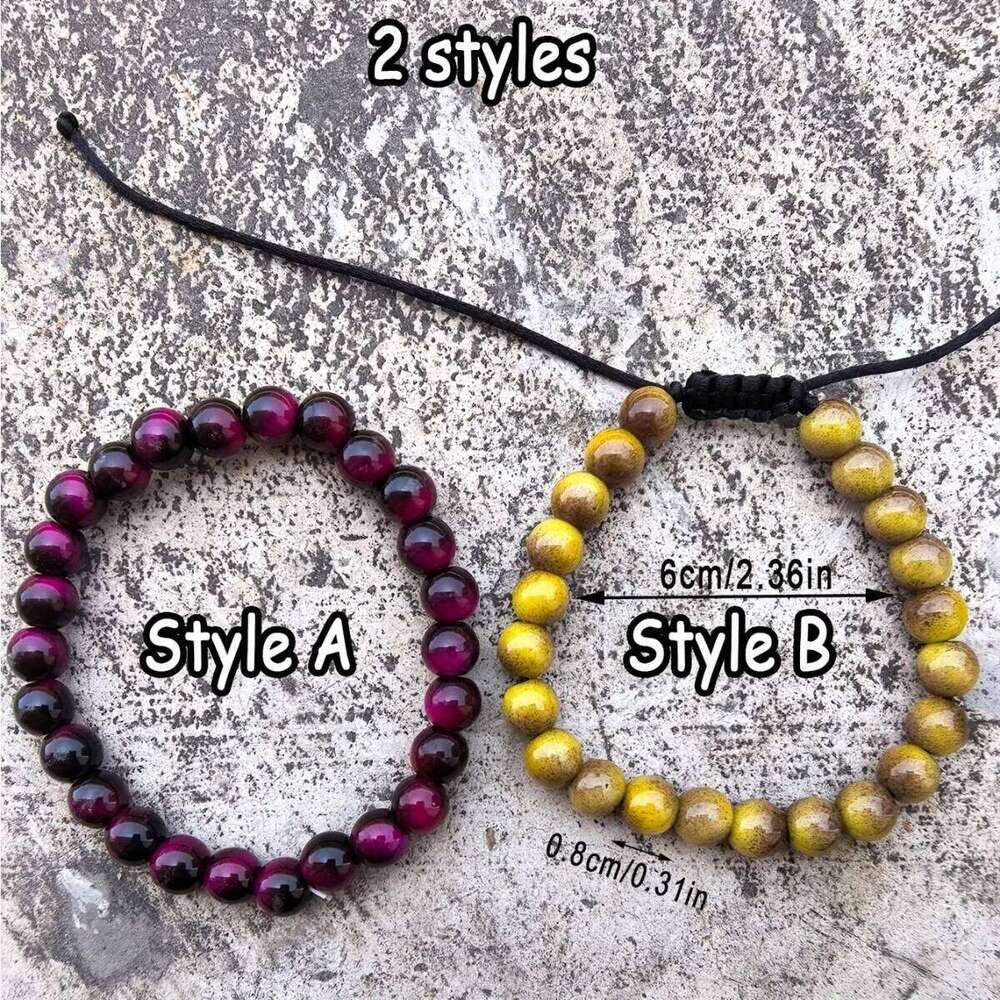 7pcs Glass Colorful Tiger Eye Women Men Couple Good Luck String Beads Braided Bracelet Bangles Unisex Gifts Fo 25T1226