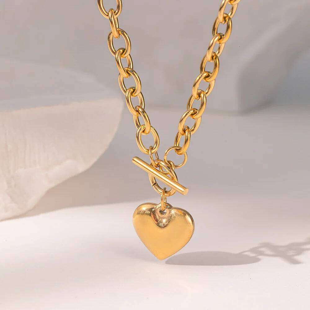 Stainless Steel Heart OT Buckle Necklace For Women Thick Clavicle Chain Unique Birthday Wedding Party Jewelry Gifts New 25N1226