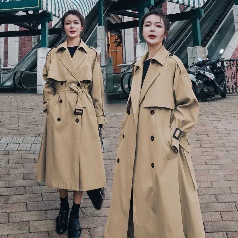 Black Khaki Womens Trench Coat 2025 Spring Autumn New Temperament Lapel Long Overcoat Female With belt Casual Windbreaker CoatsT251226