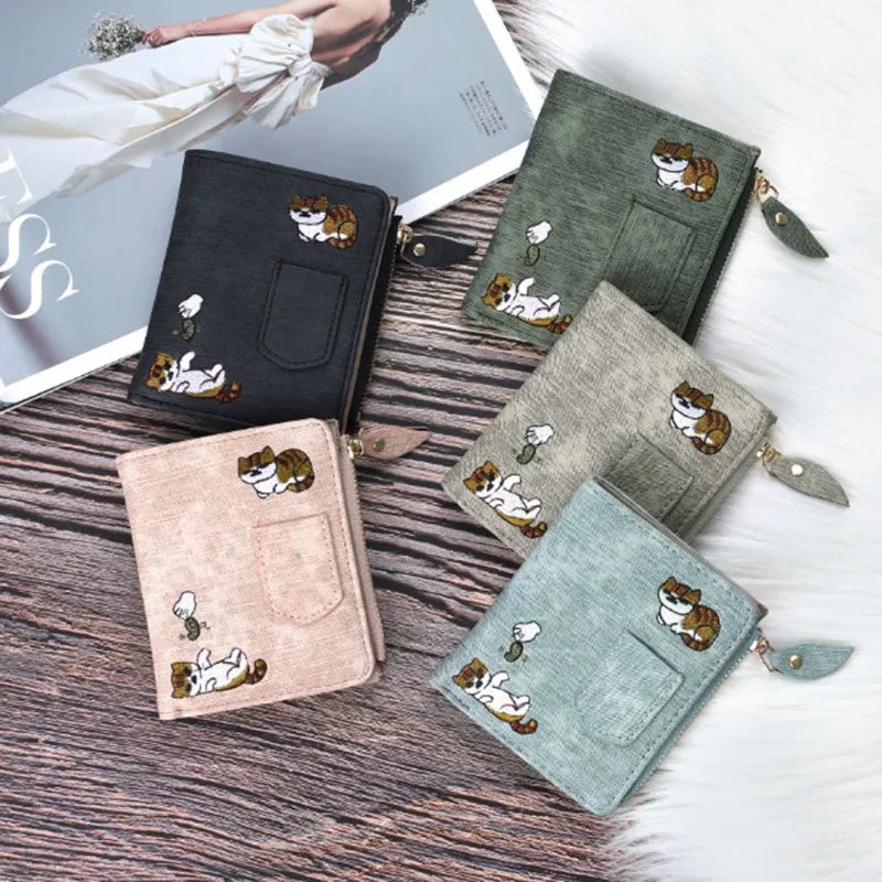1pc Cute Cartoon Purse Cat Pattern Large Capacity Wallet PU Leather Storage Card Holder 251225