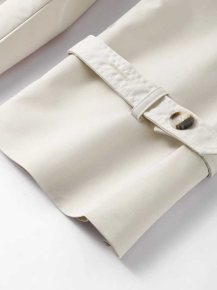 Elegant Lace Up Stand Collar Long Trench Coat Women Double Breasted Slim Waist Solid Windbreaker 2025 Autumn Lady Street OutwearT251226