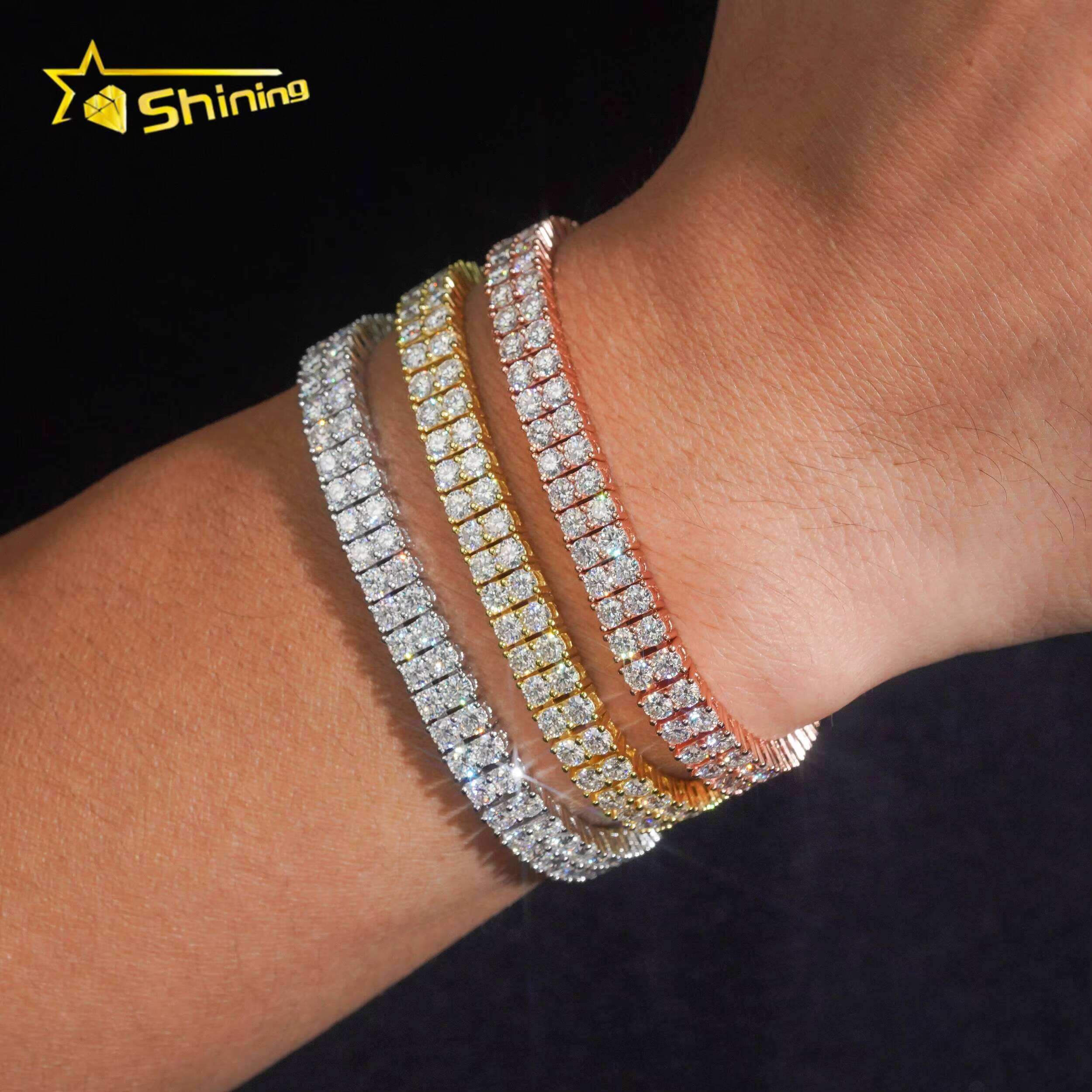 Luxury Womens Bracelet Fine Jewelry Iced Out 2 Rows VVS Moissanite Tennis Bracelet Custom 925 Silver Bracelets Daily Wear