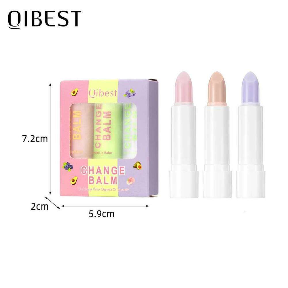 QIBEST 3pcs Color Changing Balm Kits Moisturizing Colorless Pink Orang Tinted Lipstick Lasting Stain Nourishing Lip Care 25H1226