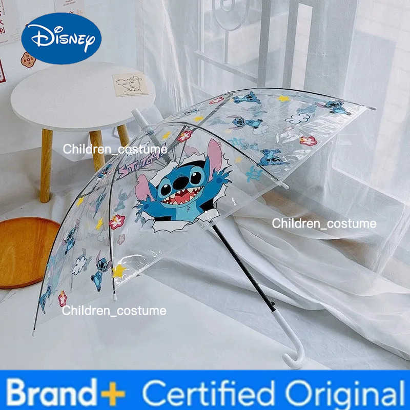 Disney Cartoon Cute Stitch Fully Automatic Transparent Umbrella Folding Three Fold Umbrella Sunshade Mens and Womens Umbrellas H251226
