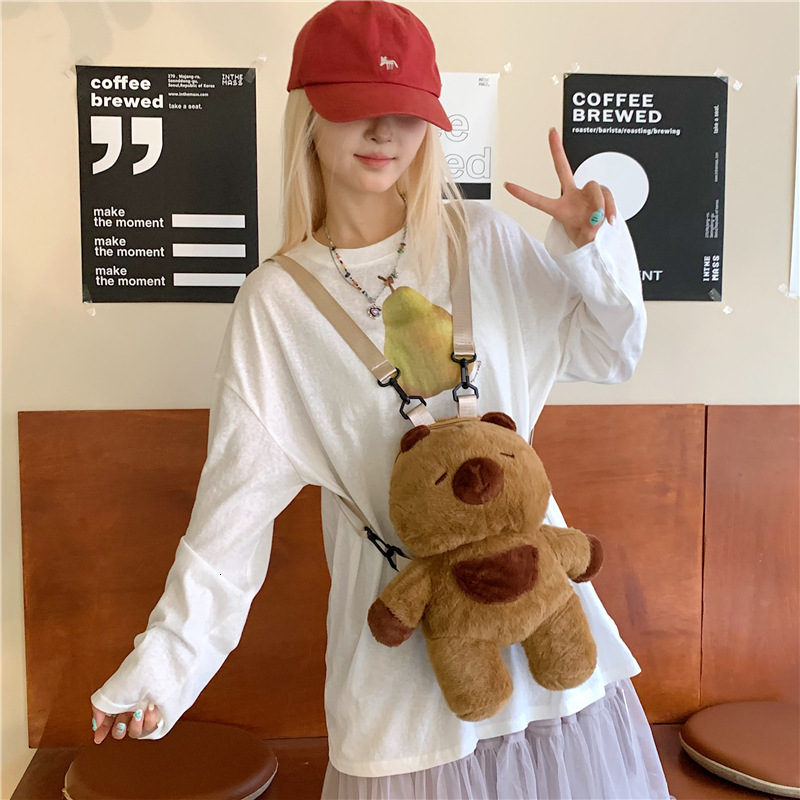 New Cute Girl Cartoon Gift Plush Bag Kapibala Student Doll jK Backpack