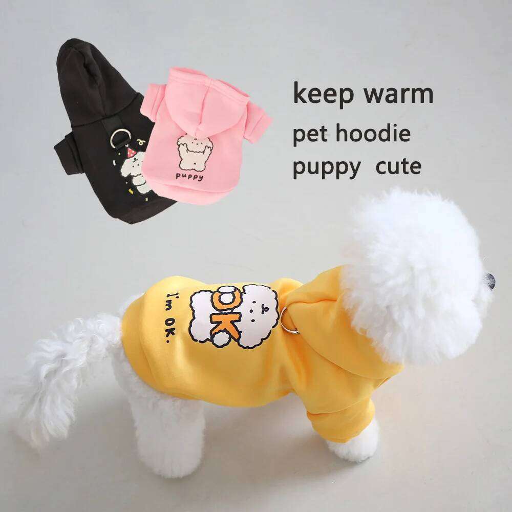 Cat clothes for autumn winter, made of milk silk flannel, with a cute dog print hoodie and drawstring buckle 25T1226