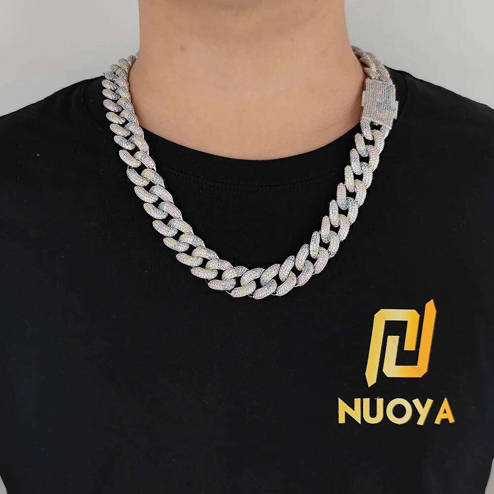 Hip Hop 18mm Iced Out Cuban Silver Plated Full Pave Bling Zircon Chain Chunky Necklace For Women