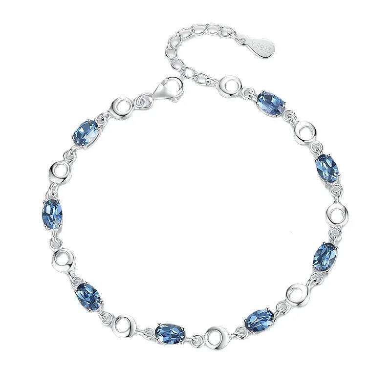 Topaz Bracelets Female Real Silver Deep Blue Sapphire Color Gemstone Bracelet for Student Girl Birthday Gift 25T1226