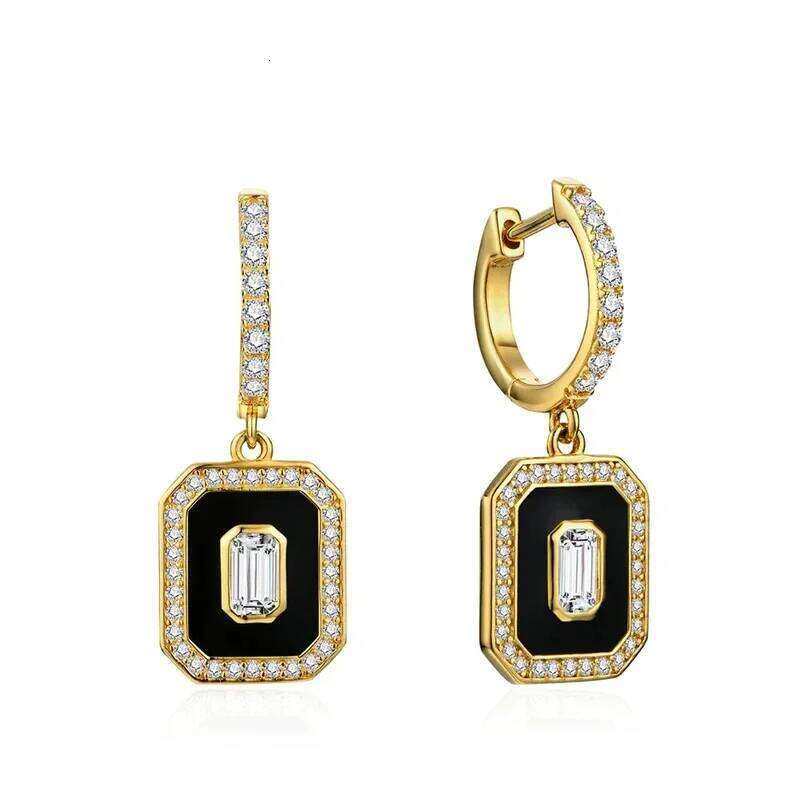 Huitan Vintage Black Enamel Dangle Earrings Gold Color Hanging Accessories for Women Temperament Elegant Lady Party Jewelry
