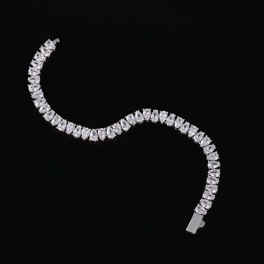 jewelry Sparkling CZ Tennis Bracelet Silver Plated Iced Out Teardrop Shaped Design Hip Hop Fine Jewelry Gift for Women