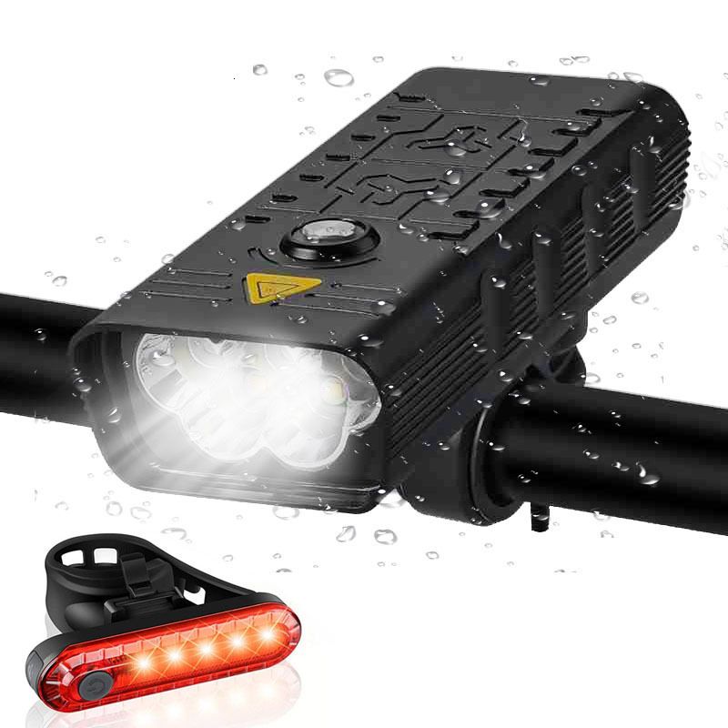 Bike Lights 10000mAh Bike Light USB Rechargeable 5000 Lumens Bike Headlight 6T6 LED Super Bright Flashlight Front Lights and Back Rear light 230606