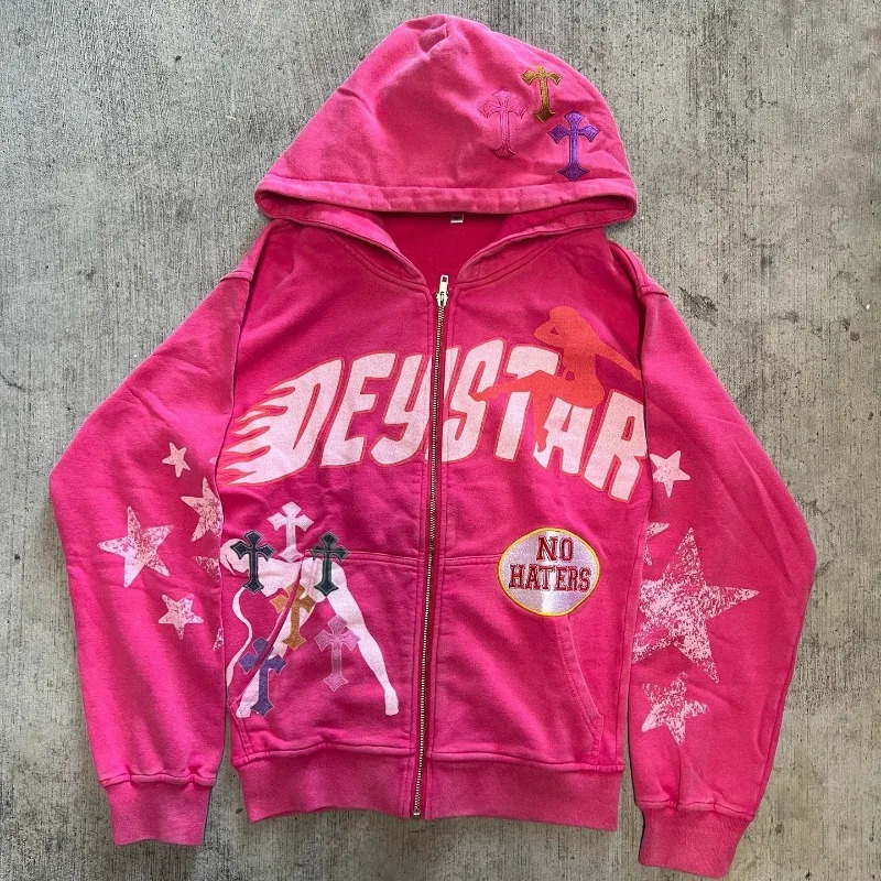 Womens Letter Geometric Cross Print Cardigan Zipper Hoodie Hip-Hop Sweatshirt Casual Versatile Gothic Sexy Y2K 251222