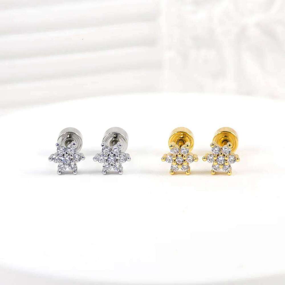 20G Pin type flat back cartilage earrings Stainless steel zircon round triangle plum blossom petals female ear piercing jewelry 25H1226