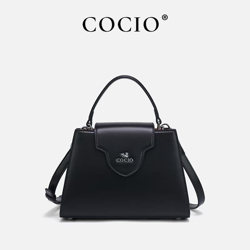 COCIO Crossbody Bag White Classic Leather High-Quality Black Tote Bag with Zippered Inner Pocket Women's Handbag Solid Color