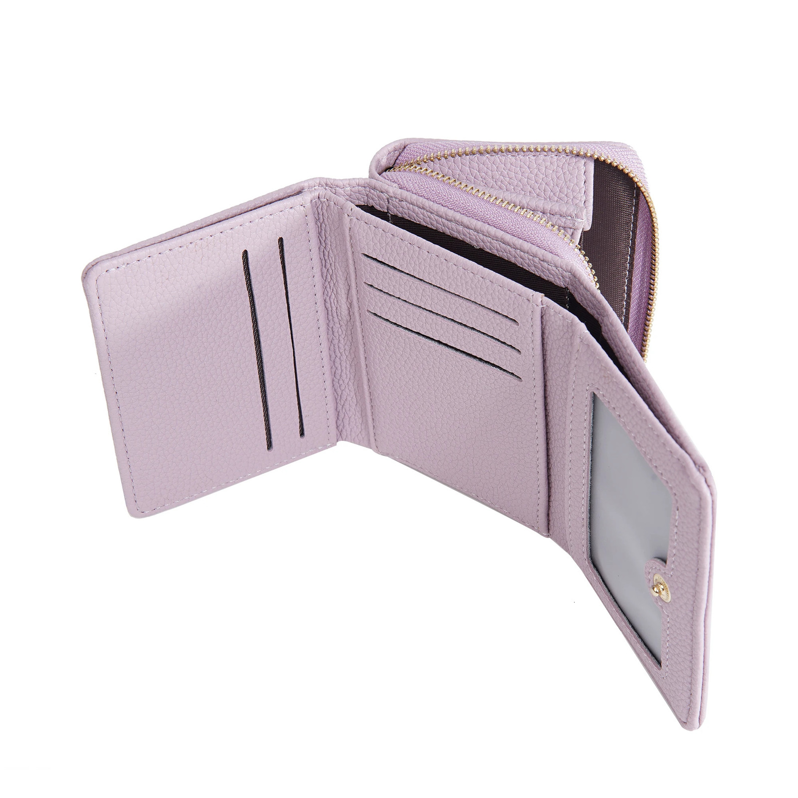 Premium Short Tri-Fold Wallet for Women - Slim Lychee Pattern Leather with Coin Pocket 6 Card Slots 251225