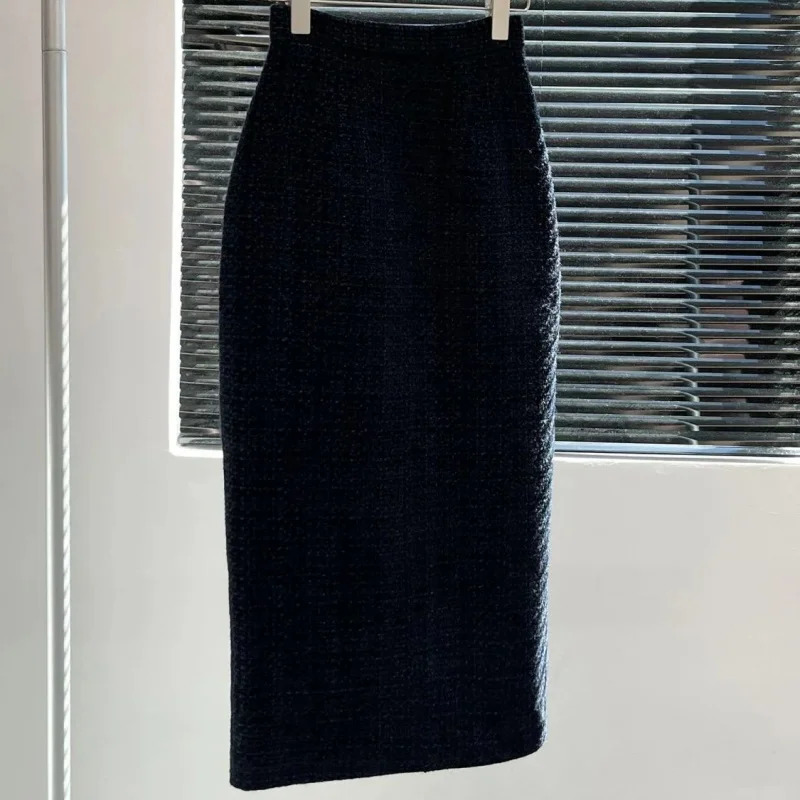 BAFU Autumn Fashion Tweed Set 2Piece Elegant Office Formal Suit Women Notch Collar Double Breasted JacketMidi Skirt 105F 251211