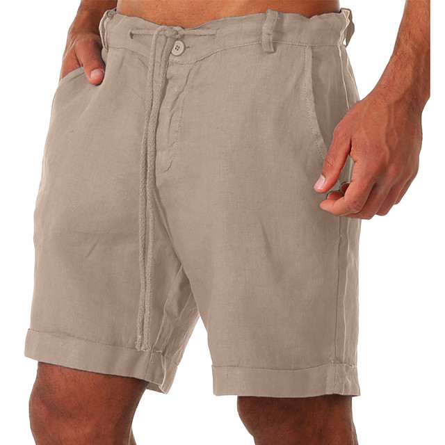 Casual Men Cotton Linen Loose Shorts Summer Male Drawstring Pocket Elastic Waist Wide Leg Half Pants