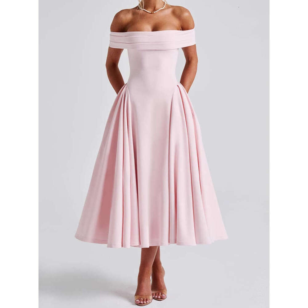 Cross-Border European And American Autumn Winter Women's Fashion Sexy Off-Shoulder Long Backless Solid Color Tube Dress For Women Eskeem