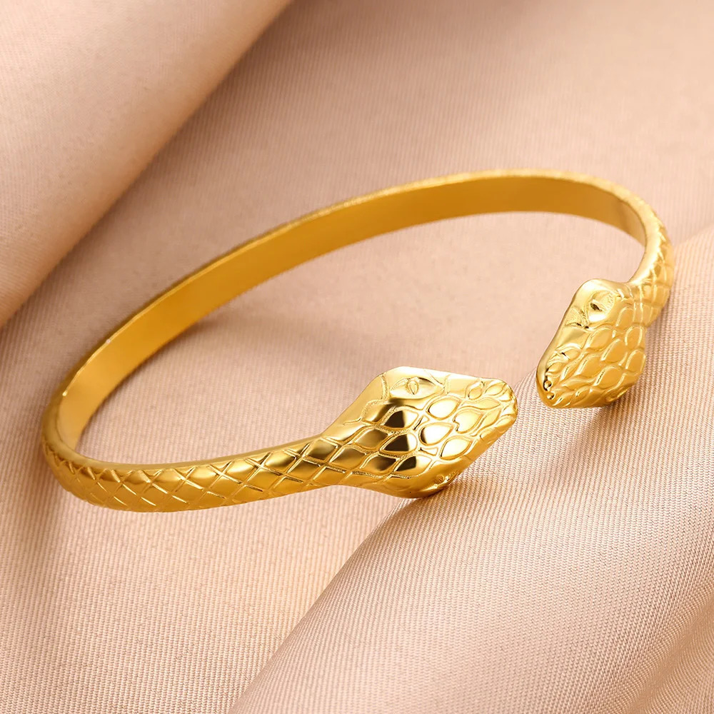 Stainless Steel Snake Bangle Bracelet For Women Vintage Gold Color Aesthetic Charm Daily Wear Jewelry Gift mujer 251219