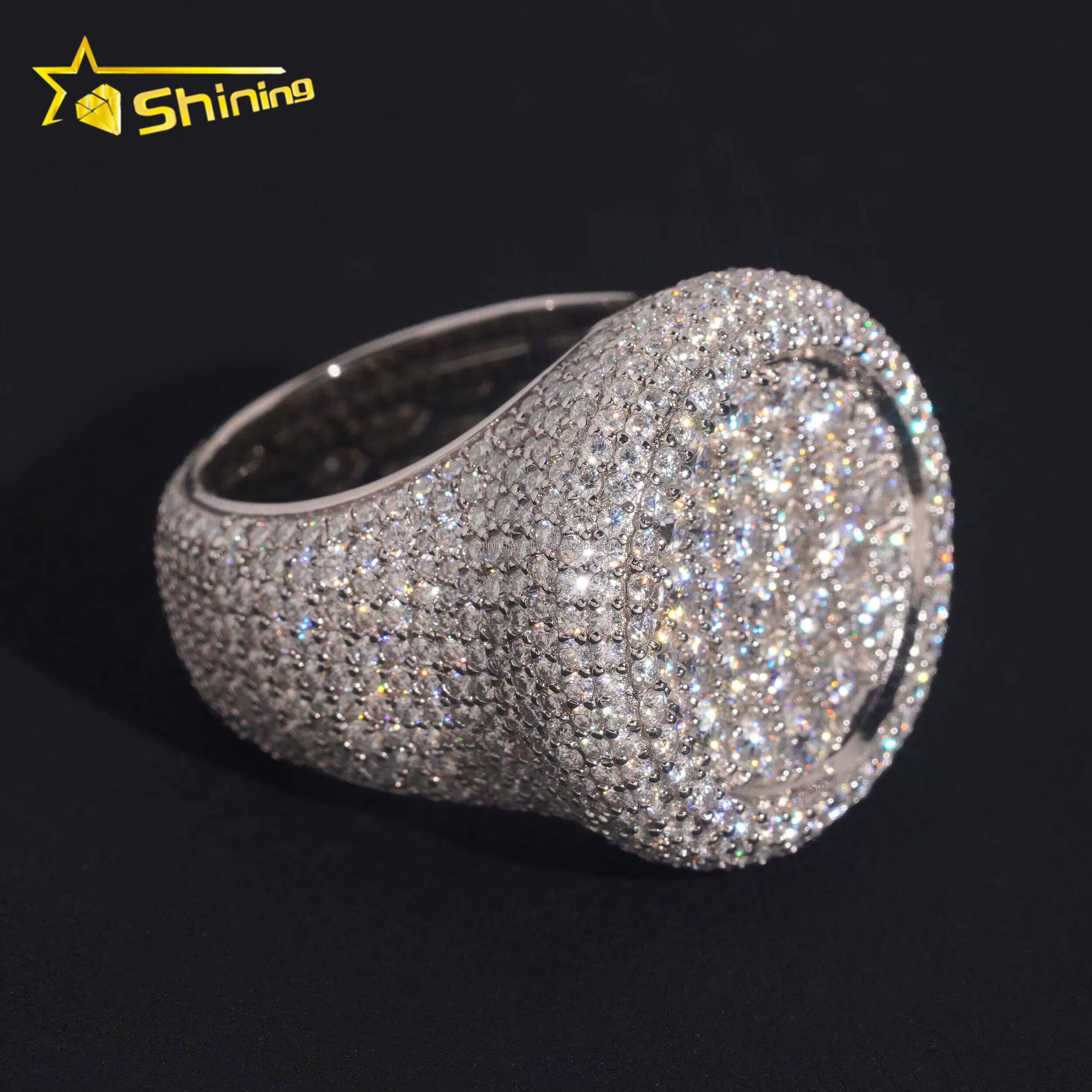 New Arrivals Fire Man Jewelry Luxury Hip Hop Hot Selling S925 Solid Silver Fully Iced Out FL Moissanite Diamond Round Ring Man