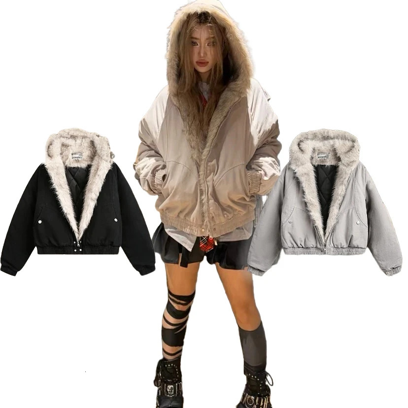 Y2k Winter Warm Men Women Retro Korean Simple Plush Coat Sportswear Leather Motorcycle Punk Fur Collar Jacket Couples Clothing 251222