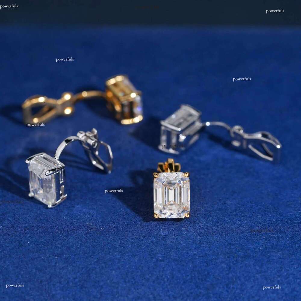 6 Cts Emerald Cut Clip on Moissanite Stud Earrings Solitaire Ear Studs 925 Silver Gold Plated Pass Diamond Testerqqvvv