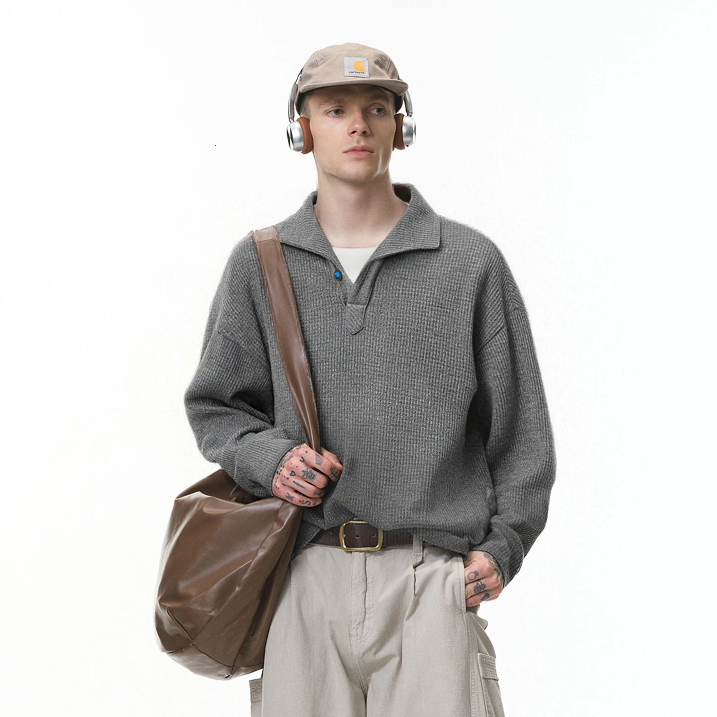 INFLATION Mens Autumn Italian Style Polo Shirt Old Money Vintage Relaxed Fit Long Sleeve Casual T-Shirt 251222