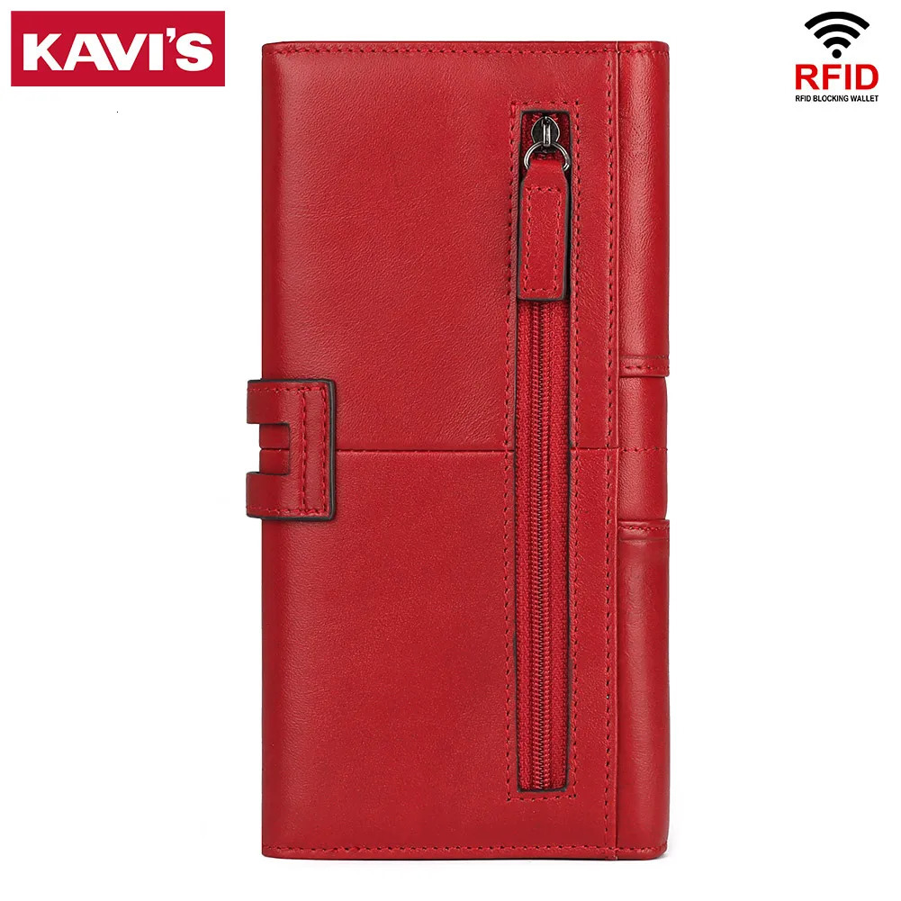 Long Womens Wallet Genuine Leather RFID Trifold Multi Credit Card Holder Slot with Cell Phone Pocket Ladies Money Bag 251225