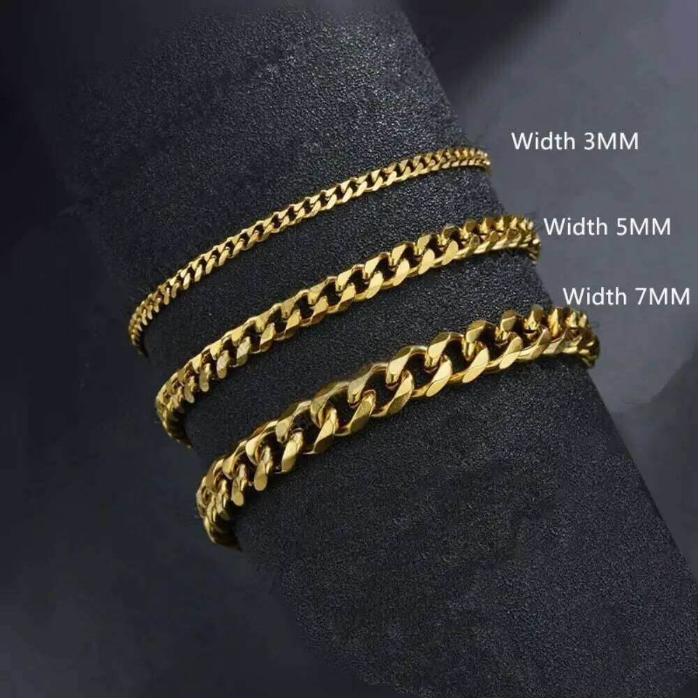 3 5 7mm Width New Trendy Cuban Classic Stainless Steel Chain Bracelet For Men Women Jewelry Party Gift 25T1226