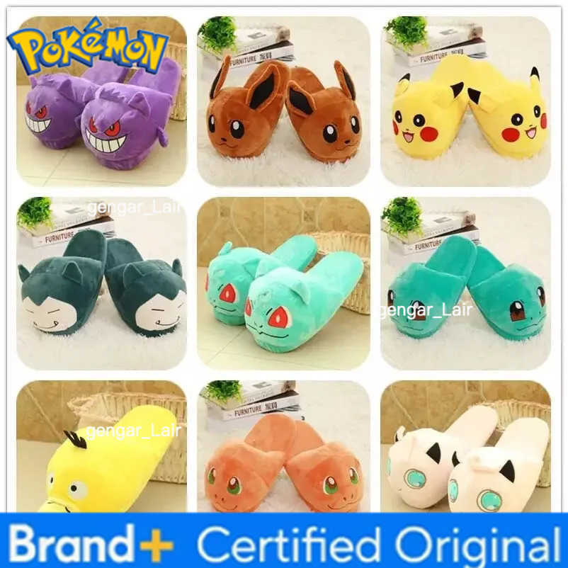 Pokemon Pikachu Snorlax Plush Slippers Adult Women Men Wide Non-Slip Warm Winter Fuzzy Indoor Slippers Home Shoes W251226