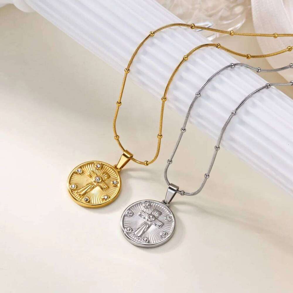 Vintage Colorful Angel's Wings Pendant Zircon Necklaces for Women Stainless Steel Chain Exquisite Love Heart Jewelry New Trend 25N1226