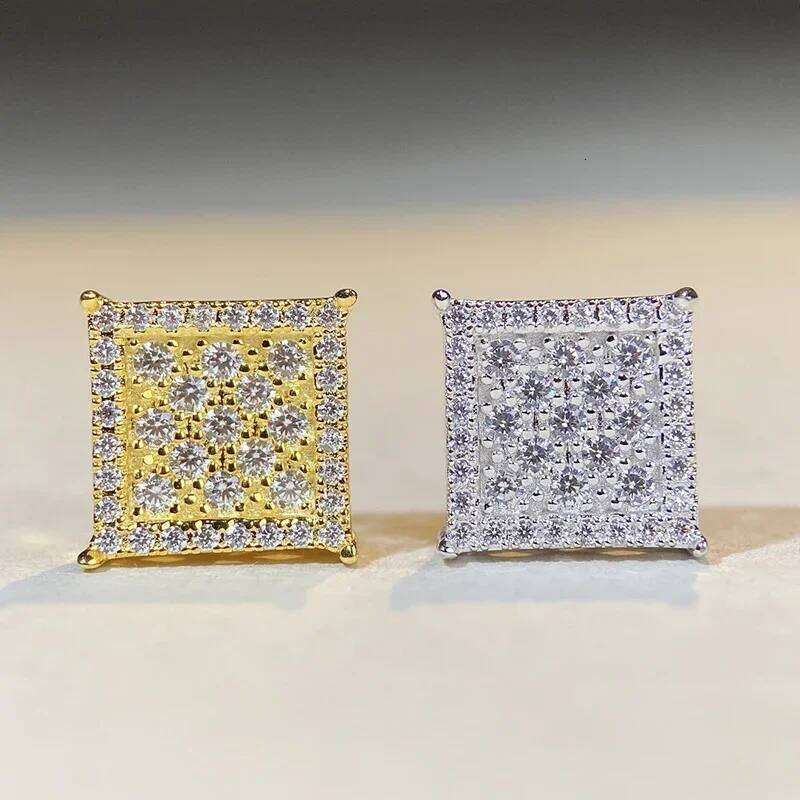 Huitan Classic Square Shaped Stud Silver Color/Gold Color Exquisite CZ Earrings Temperament Elegant Women Jewelry