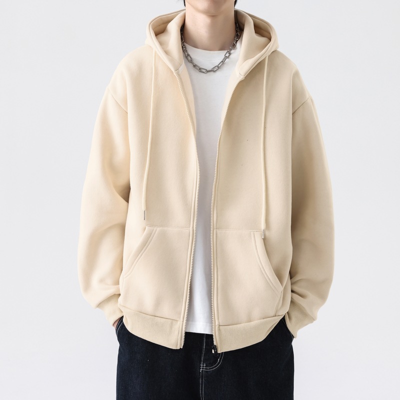 American Hoodie Jacket for Men, Fall Teenager Vintage Heavyweight Zip-Up Cardigan, Casual & Versatile Sweatshirt